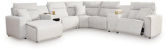 Modmax II Stone 7-Piece Power Reclining Sectional with Chaise and Audio Console - Ornate Home