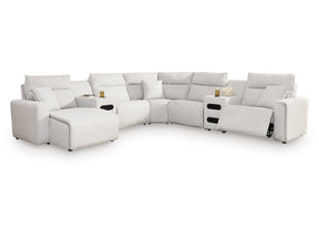 Modmax II Stone 7-Piece Power Reclining Sectional with Chaise and Audio Consoles (Online Special Price) - Ornate Home