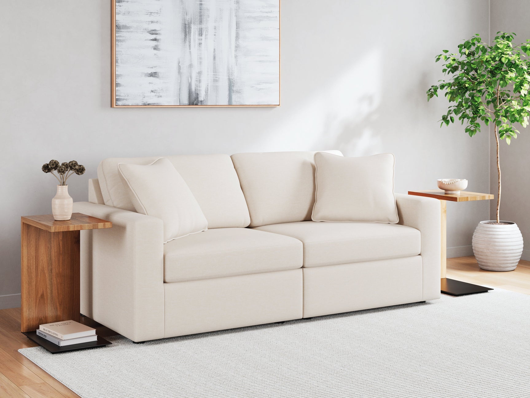 Modmax Oyster 3-Piece Sectional Sofa and 2-Piece Sectional Loveseat w/ Console - Ornate Home