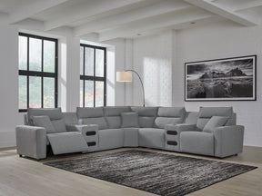 Modmax Salt and Pepper 7-Piece Power Reclining Sectional with Audio Consoles (Online Special Price) - Ornate Home