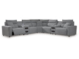 Modmax Salt and Pepper 7-Piece Power Reclining Sectional with Audio Consoles (Online Special Price) - Ornate Home