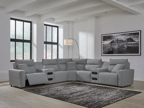 Modmax Salt and Pepper 7-Piece Power Reclining Sectional with Audio Consoles - Ornate Home