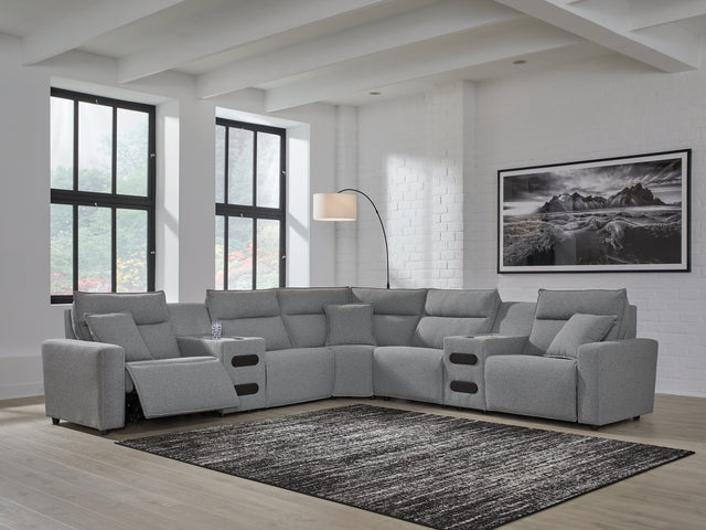Modmax Salt and Pepper 7-Piece Power Reclining Sectional with Audio Consoles - Ornate Home