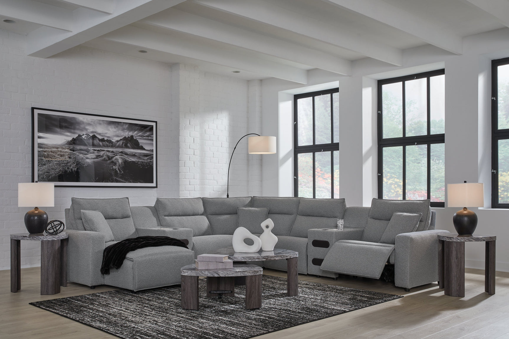 Modmax Salt and Pepper 7-Piece Power Reclining Sectional with Chaise (Online Special Price) - Ornate Home
