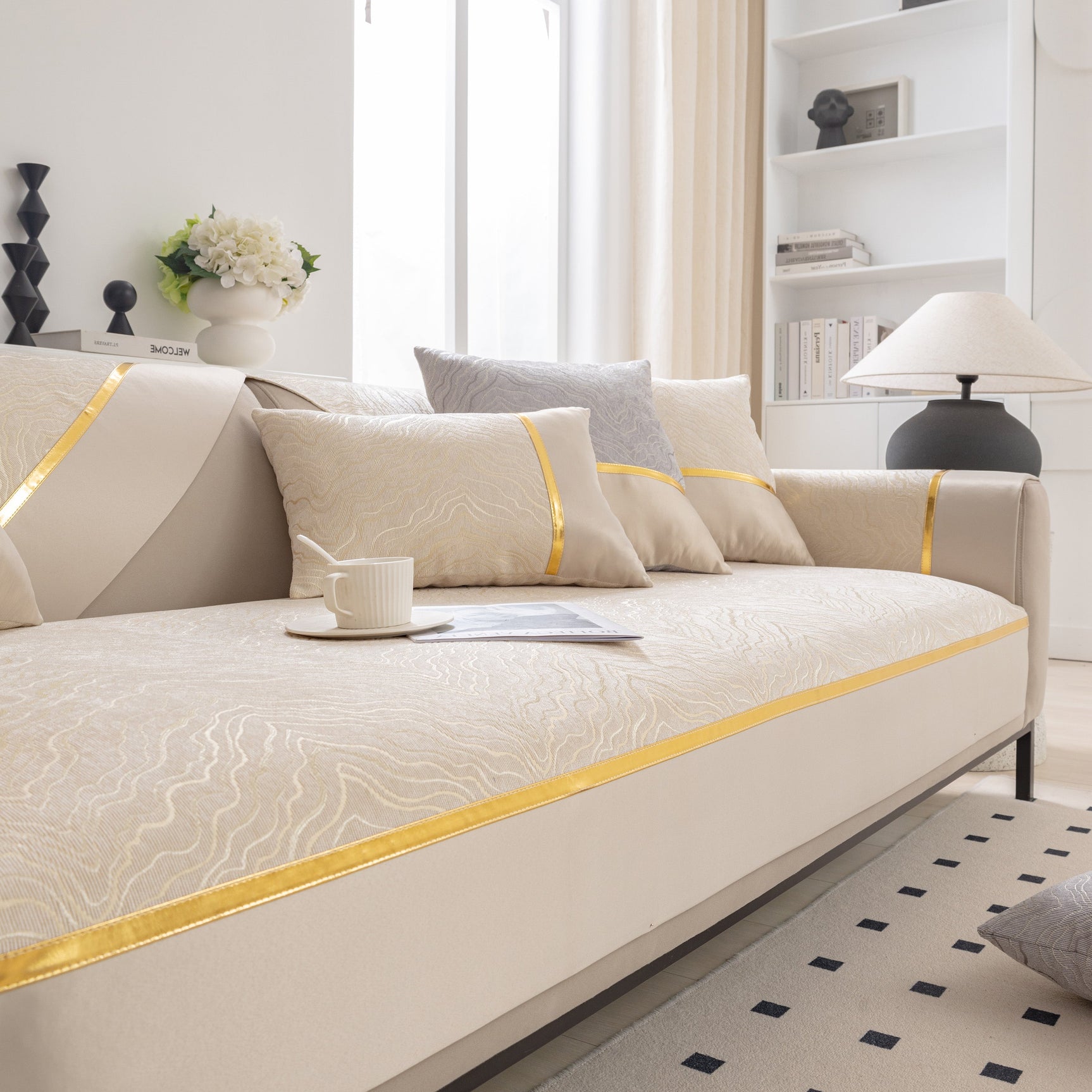 Modular Sofa Cover for Sectionals, Gold Striped Non-Slip Couch Protector - Ornate Home