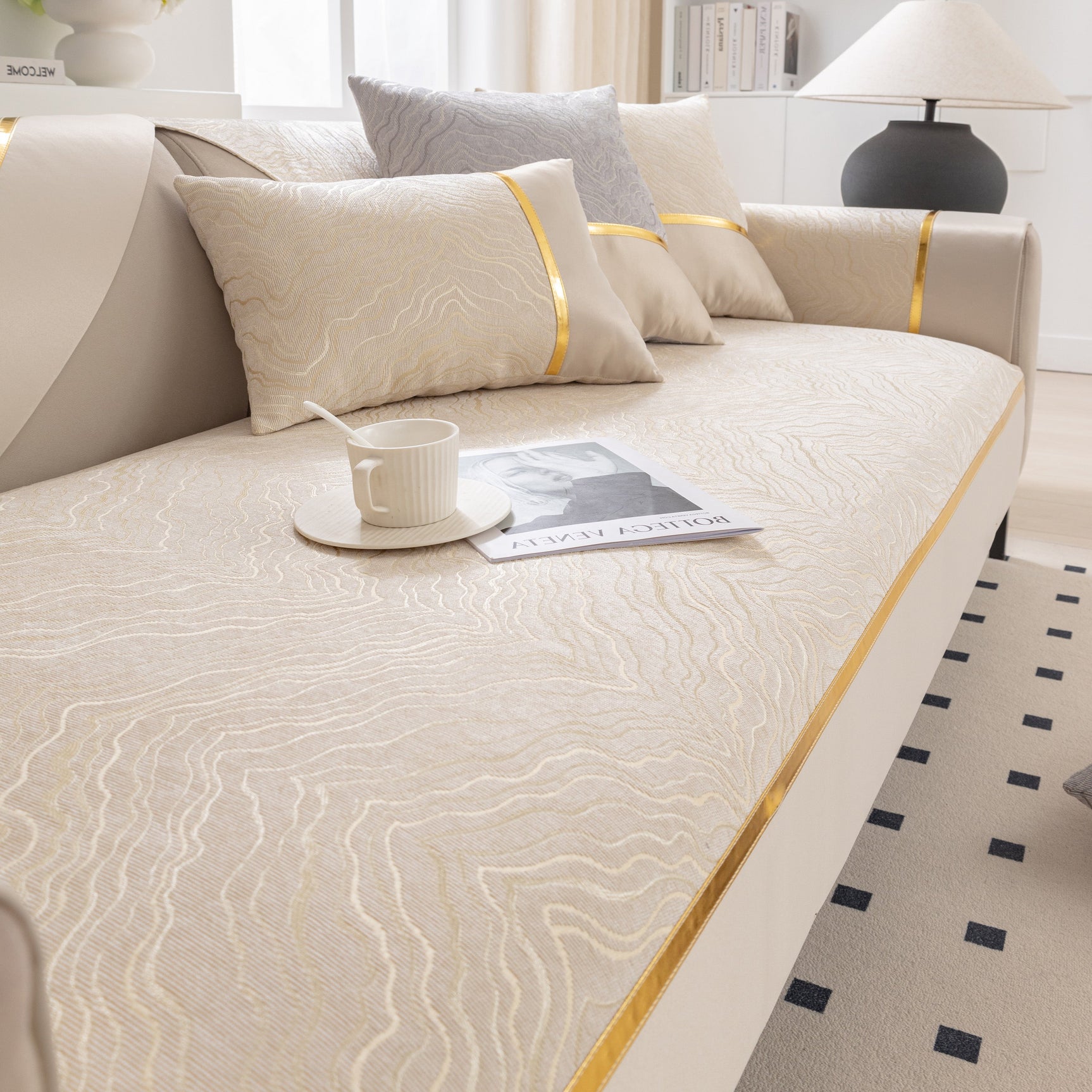 Modular Sofa Cover for Sectionals, Gold Striped Non-Slip Couch Protector - Ornate Home