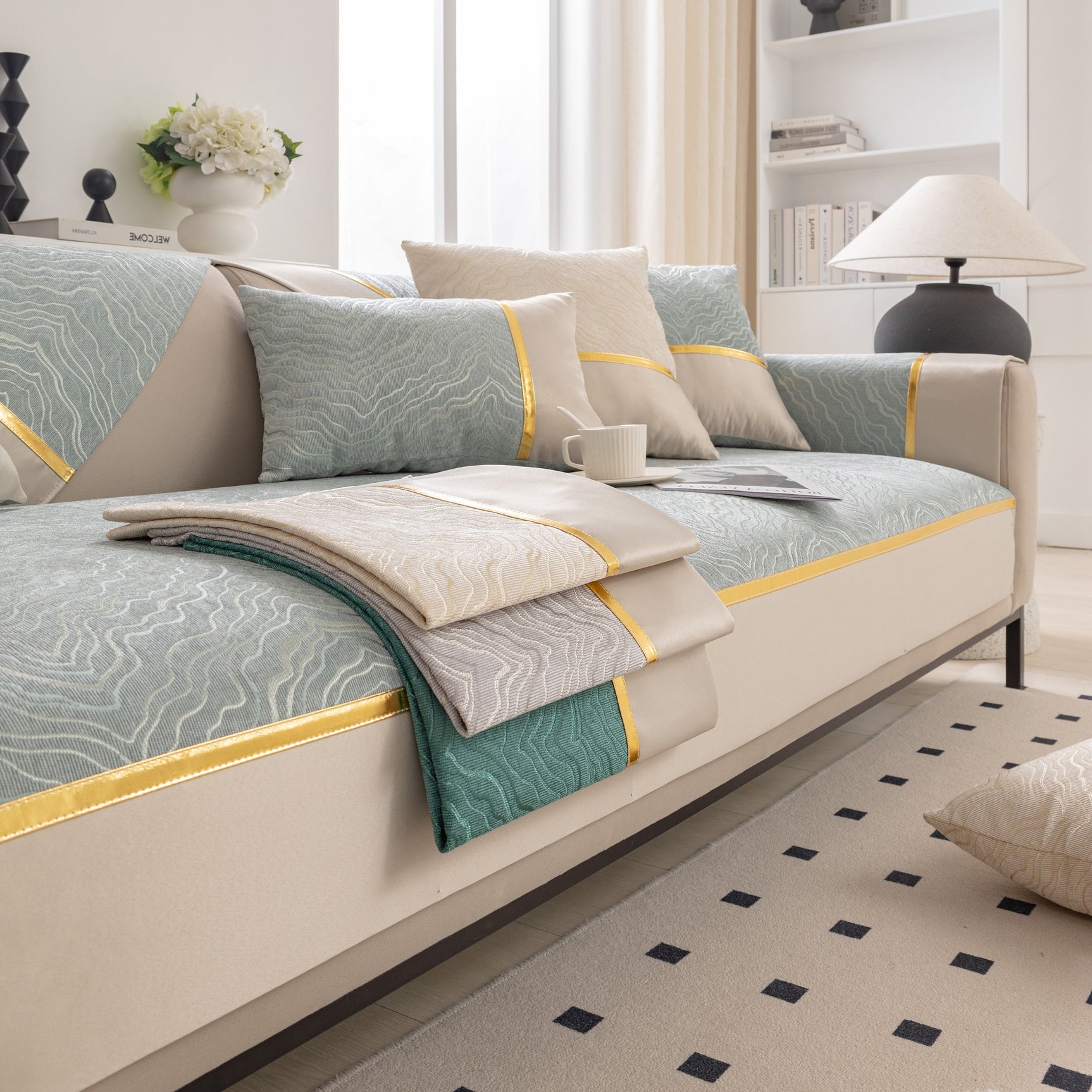 Modular Sofa Cover for Sectionals, Gold Striped Non-Slip Couch Protector - Ornate Home