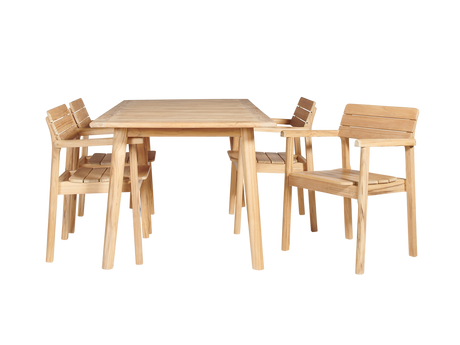 Modurn 5-Piece Rectangular Teak Outdoor Dining Set with Stacking Armchairs - Ornate Home