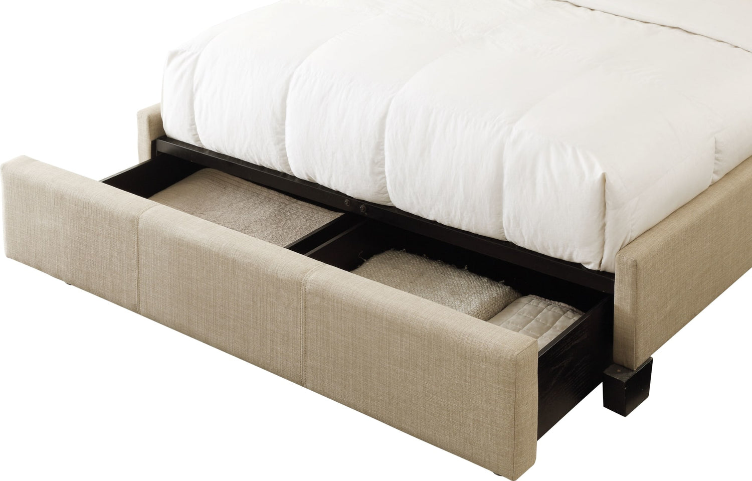 Levi Toast Linen California King Tufted Storage Bed