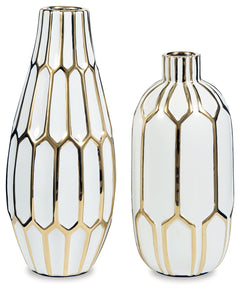 Mohsen Gold Finish/White Vase (Set of 2) - Ornate Home