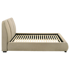 Mokena Light Brown 46-inch Upholstered Eastern King Platform Bed - Ornate Home