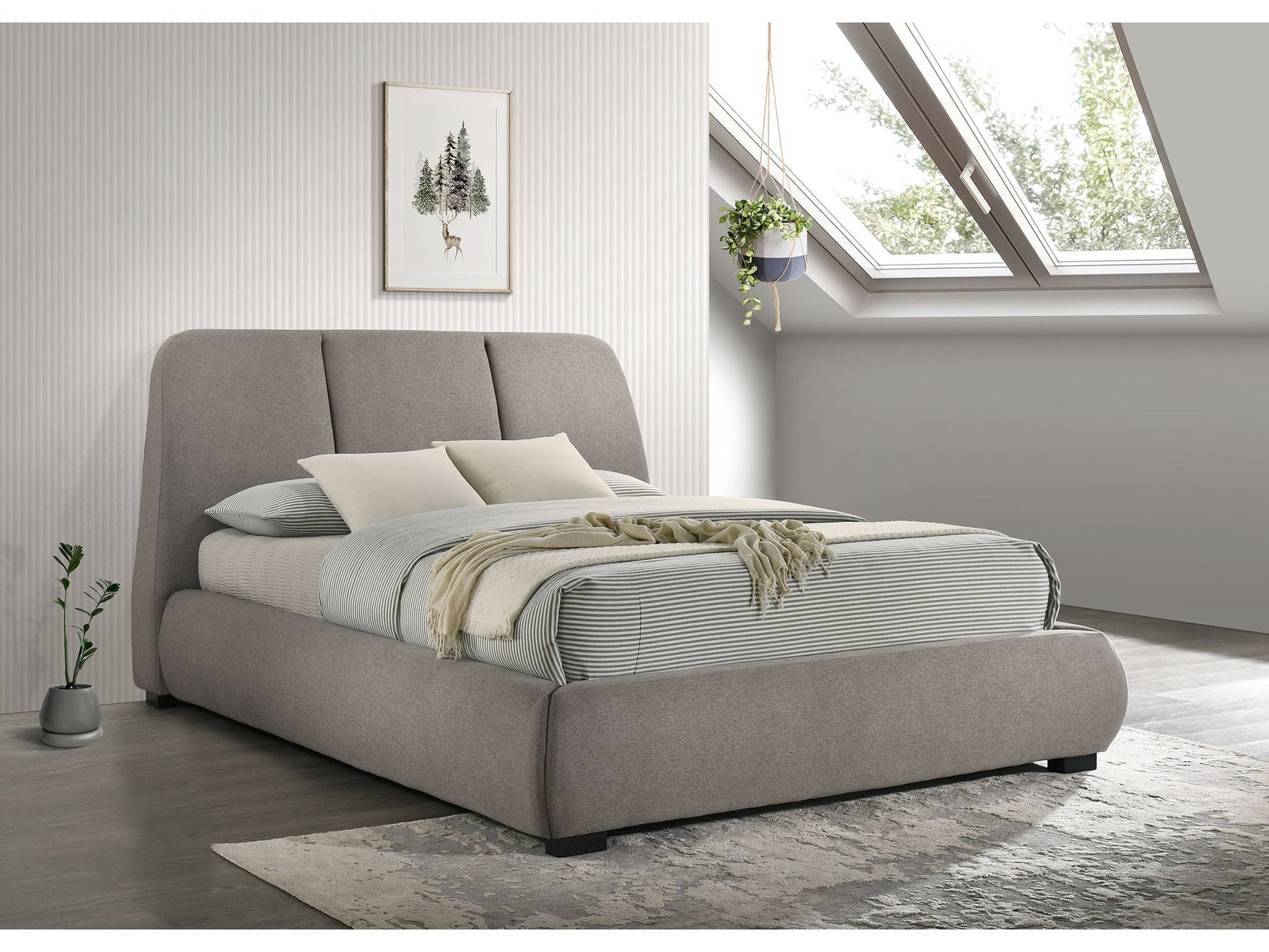 Mokena Taupe 46-inch Upholstered Queen Platform Bed - Ornate Home