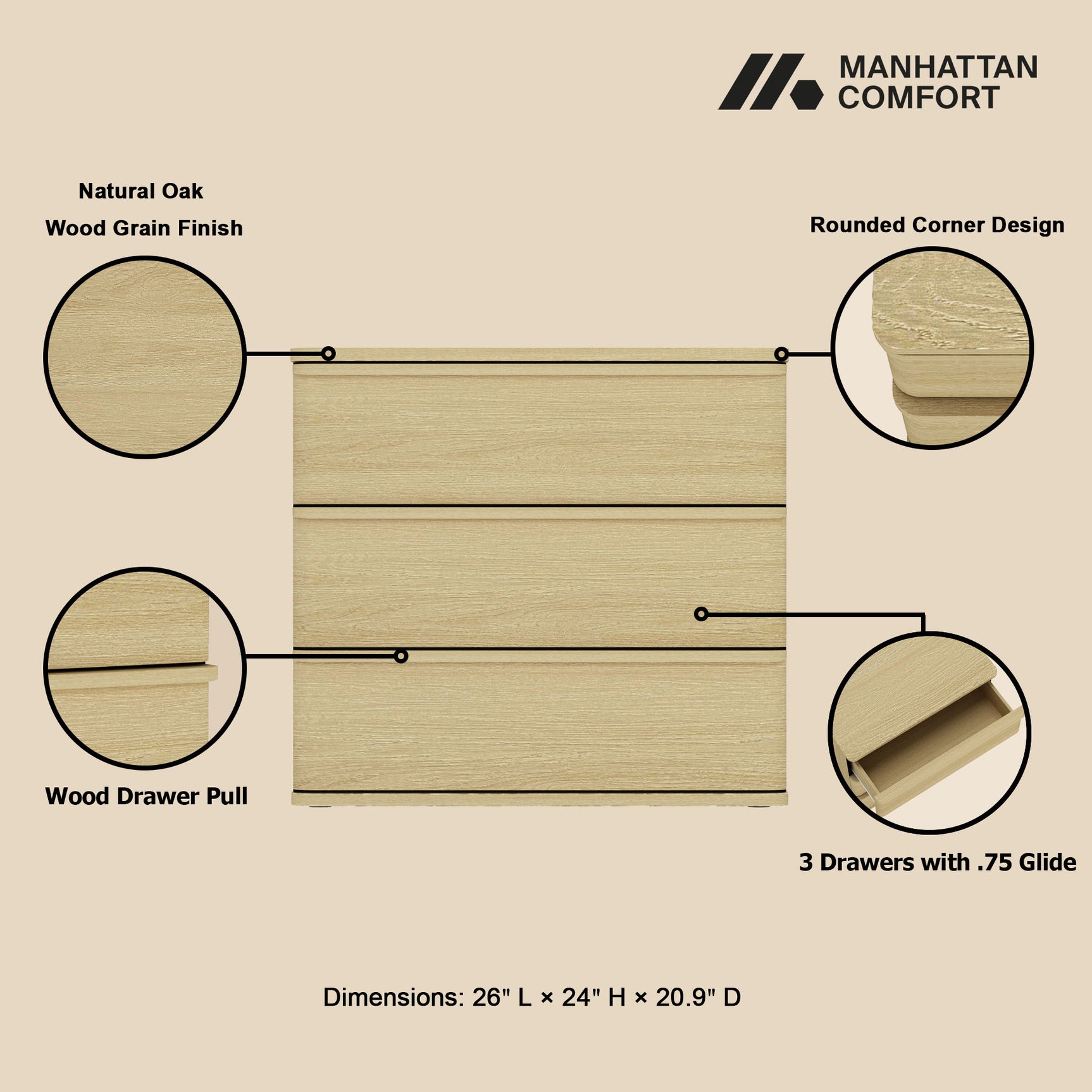 Molly Nightstand in Natural Oak (set of 2) - Ornate Home