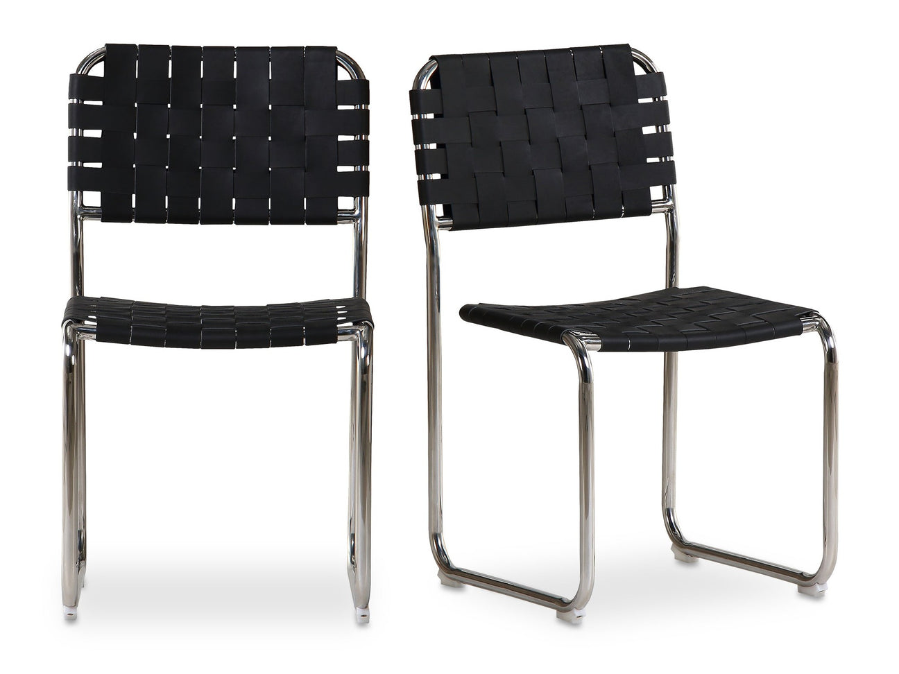 Moma Black Leather Stainless Steel Dining Chair  (Set of 2) - Ornate Home