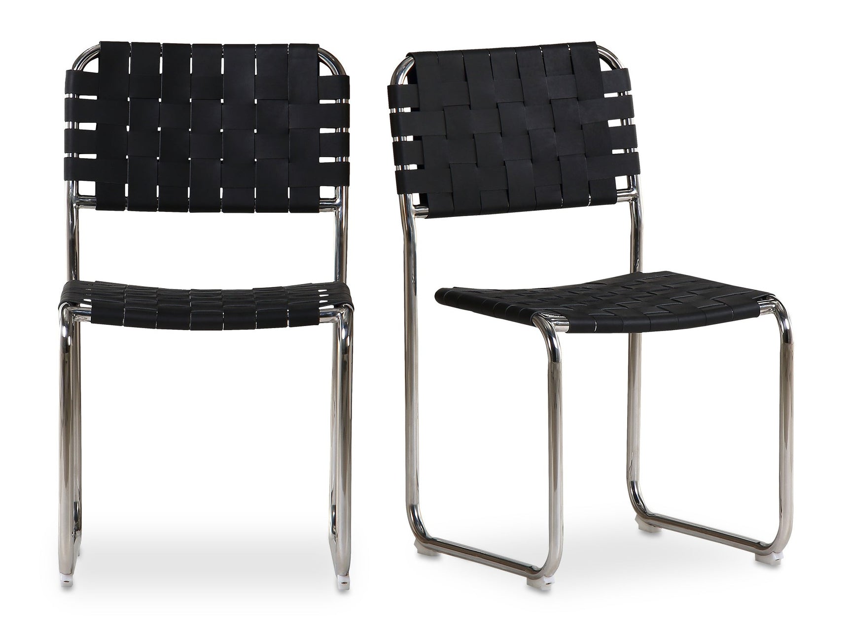 Moma Black Leather Stainless Steel Dining Chair  (Set of 2) - Ornate Home