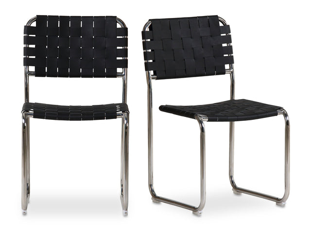 Moma Black Leather Stainless Steel Dining Chair  (Set of 2) - Ornate Home