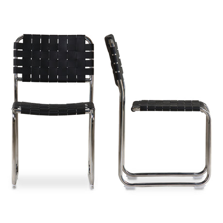 Moma Black Leather Stainless Steel Dining Chair  (Set of 2) - Ornate Home
