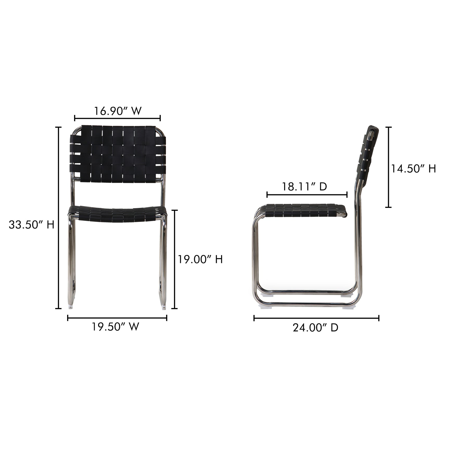 Moma Black Leather Stainless Steel Dining Chair  (Set of 2) - Ornate Home