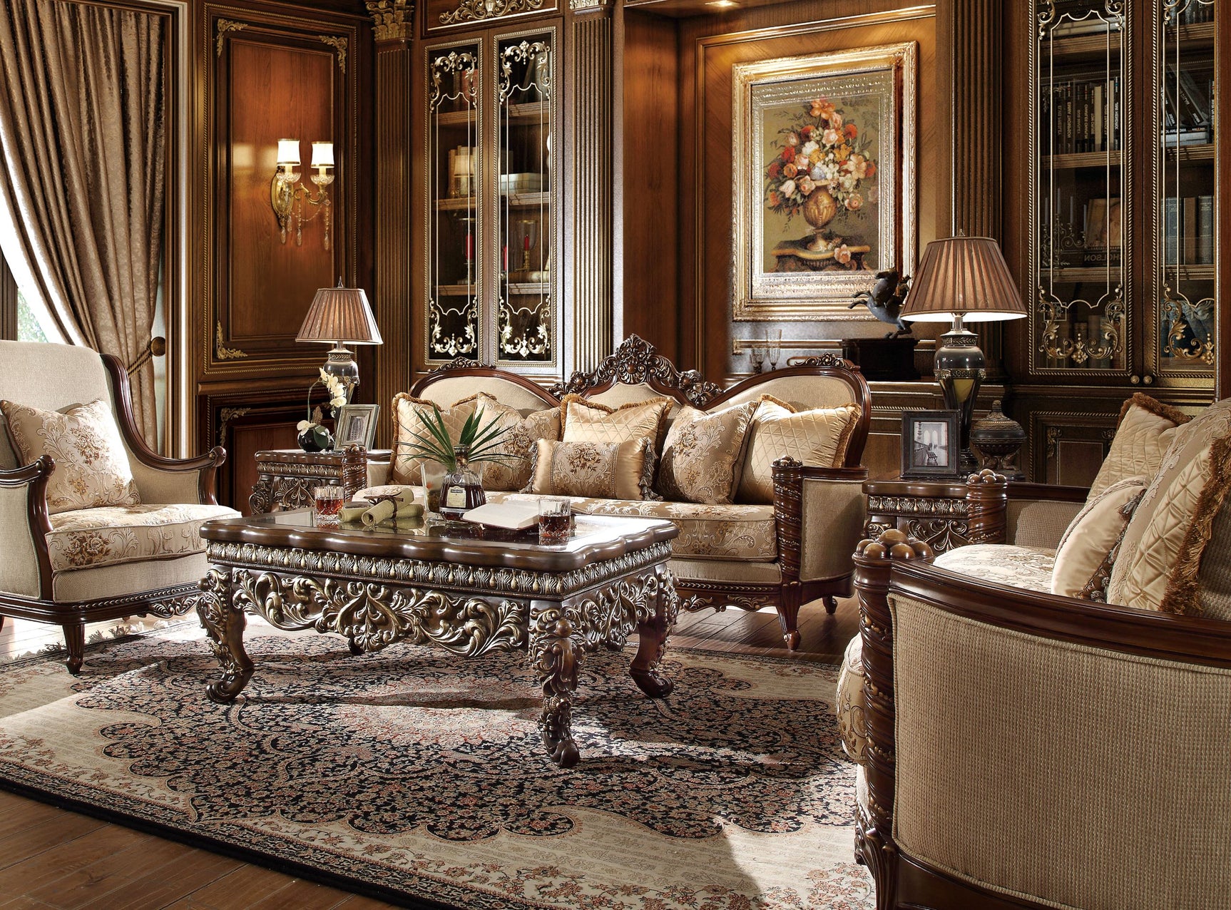 Monaco Elite Antique Brown 3-Pc Living Room Set  / HD-92-SSET3 - Ornate Home
