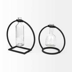 Monica Black Short Metal Glass Bottle Vase
