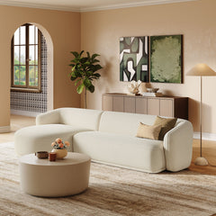 Monica Cream 2 Piece Left Facing Boucle Fabric Modular Sofa with Chaise - Ornate Home