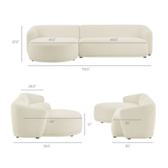 Monica Cream 2 Piece Left Facing Boucle Fabric Modular Sofa with Chaise - Ornate Home