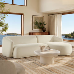Monica Cream 2 Piece Right Facing Boucle Fabric Modular Sofa with Chaise - Ornate Home