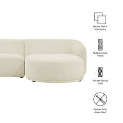 Monica Cream 2 Piece Right Facing Boucle Fabric Modular Sofa with Chaise - Ornate Home