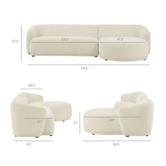 Monica Cream 2 Piece Right Facing Boucle Fabric Modular Sofa with Chaise - Ornate Home