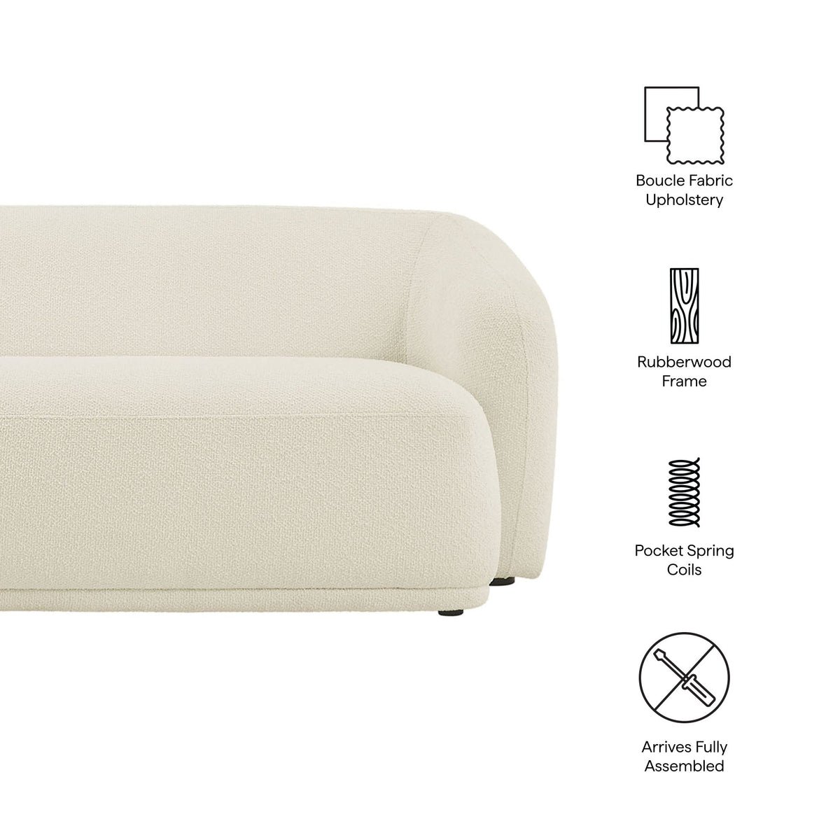 Monica Cream 88 Inch Boucle Fabric Sofa - Ornate Home