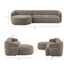 Monica Earth 2 Piece Left Facing Boucle Fabric Modular Sofa with Chaise - Ornate Home