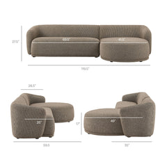 Monica Earth 2 Piece Right Facing Boucle Fabric Modular Sofa with Chaise - Ornate Home