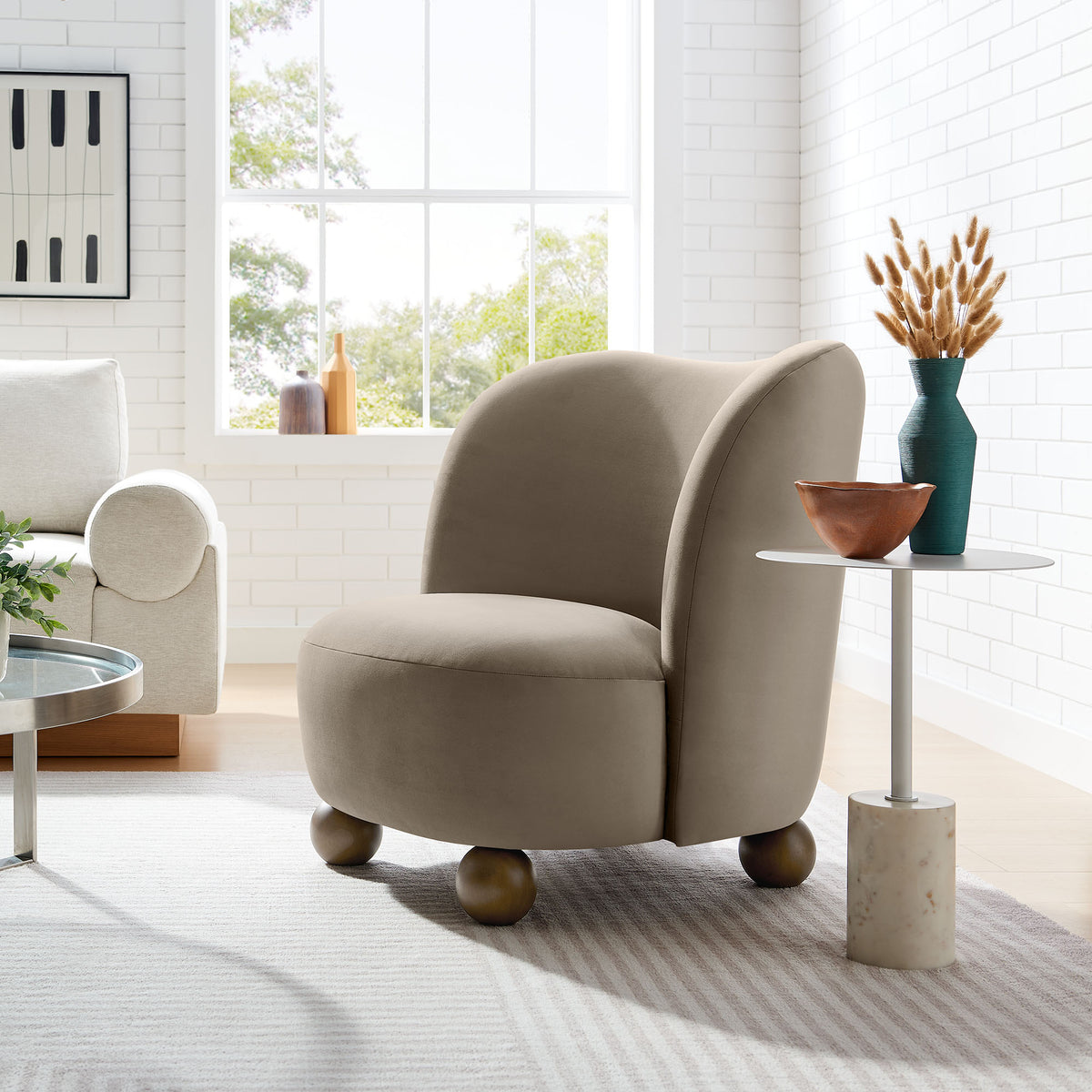 Monroe Taupe/Walnut Performance Velvet Accent Chair - Ornate Home