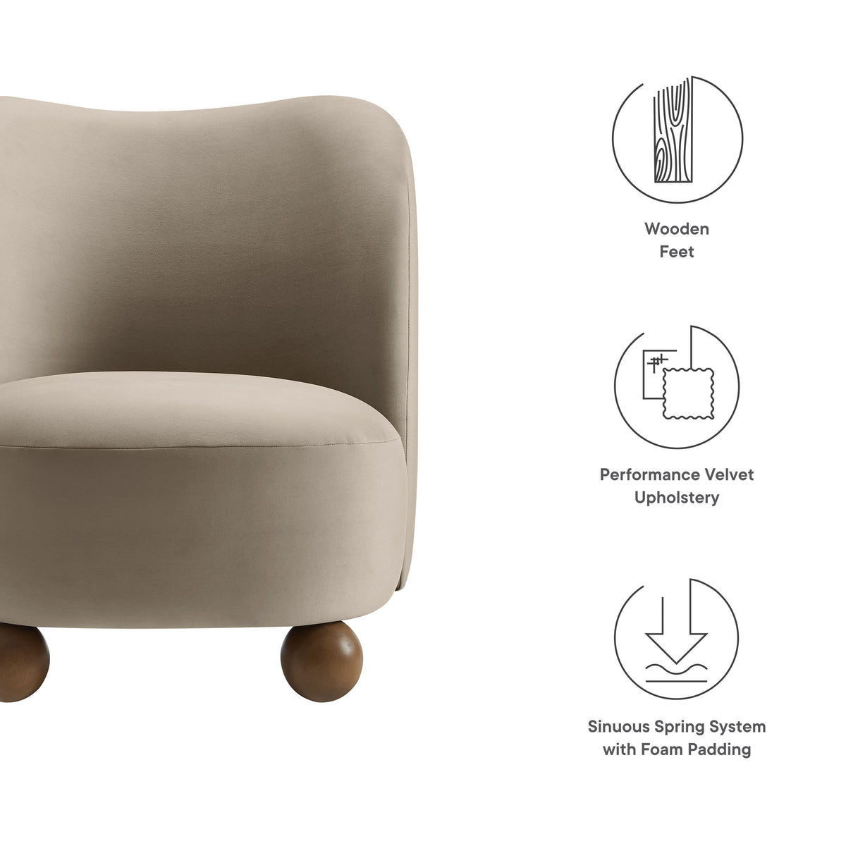 Monroe Taupe/Walnut Performance Velvet Accent Chair - Ornate Home