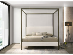 Monroe Vanilla Eastern King Upholstered Canopy Bed - Ornate Home