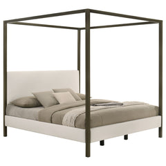 Monroe Vanilla Eastern King Upholstered Canopy Bed - Ornate Home