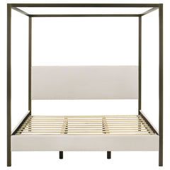 Monroe Vanilla Eastern King Upholstered Canopy Bed - Ornate Home