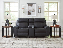 Montacute Black Reclining Loveseat with Console - Ornate Home