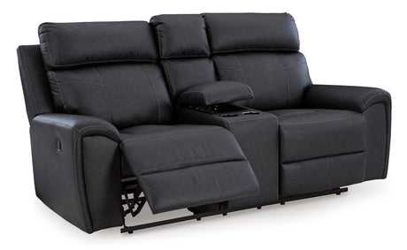 Montacute Black Reclining Loveseat with Console - Ornate Home