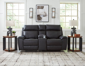 Montacute Black Reclining Loveseat with Console - Ornate Home