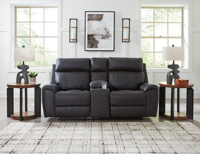 Montacute Black Reclining Loveseat with Console - Ornate Home