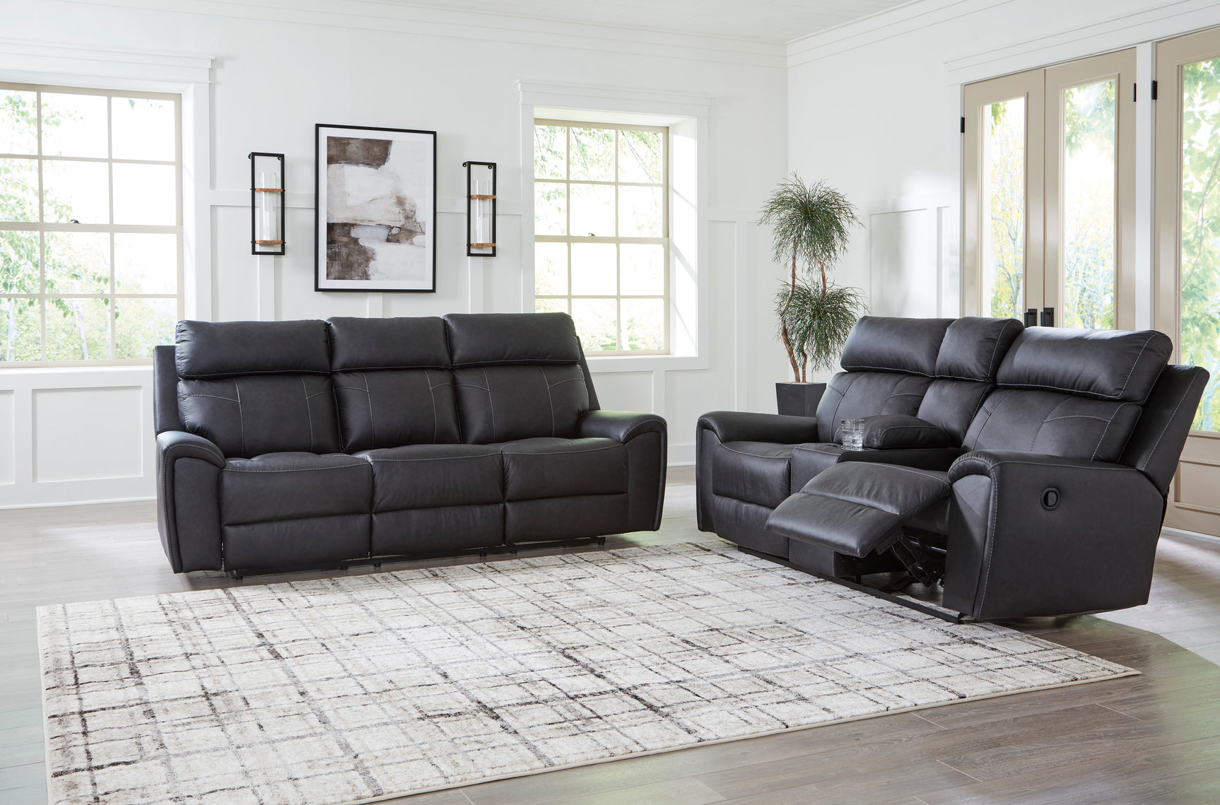 Montacute Black Reclining Loveseat with Console - Ornate Home