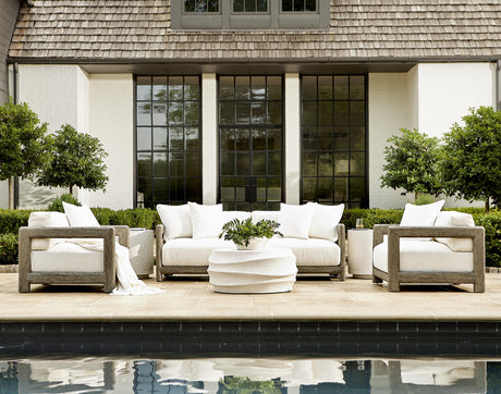Montaigne Weathered Teak/White/Cream Outdoor Sofa - Ornate Home