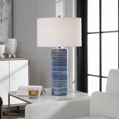 Montauk Blue/White Striped Table Lamp - Ornate Home