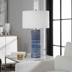 Montauk Blue/White Striped Table Lamp - Ornate Home