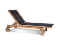 Montauk Teak Black Outdoor Reclining Sunlounger with Rear Wheels - Ornate Home