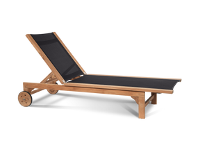 Montauk Teak Black Outdoor Reclining Sunlounger with Rear Wheels - Ornate Home