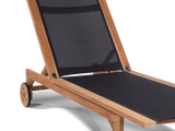 Montauk Teak Black Outdoor Reclining Sunlounger with Rear Wheels - Ornate Home
