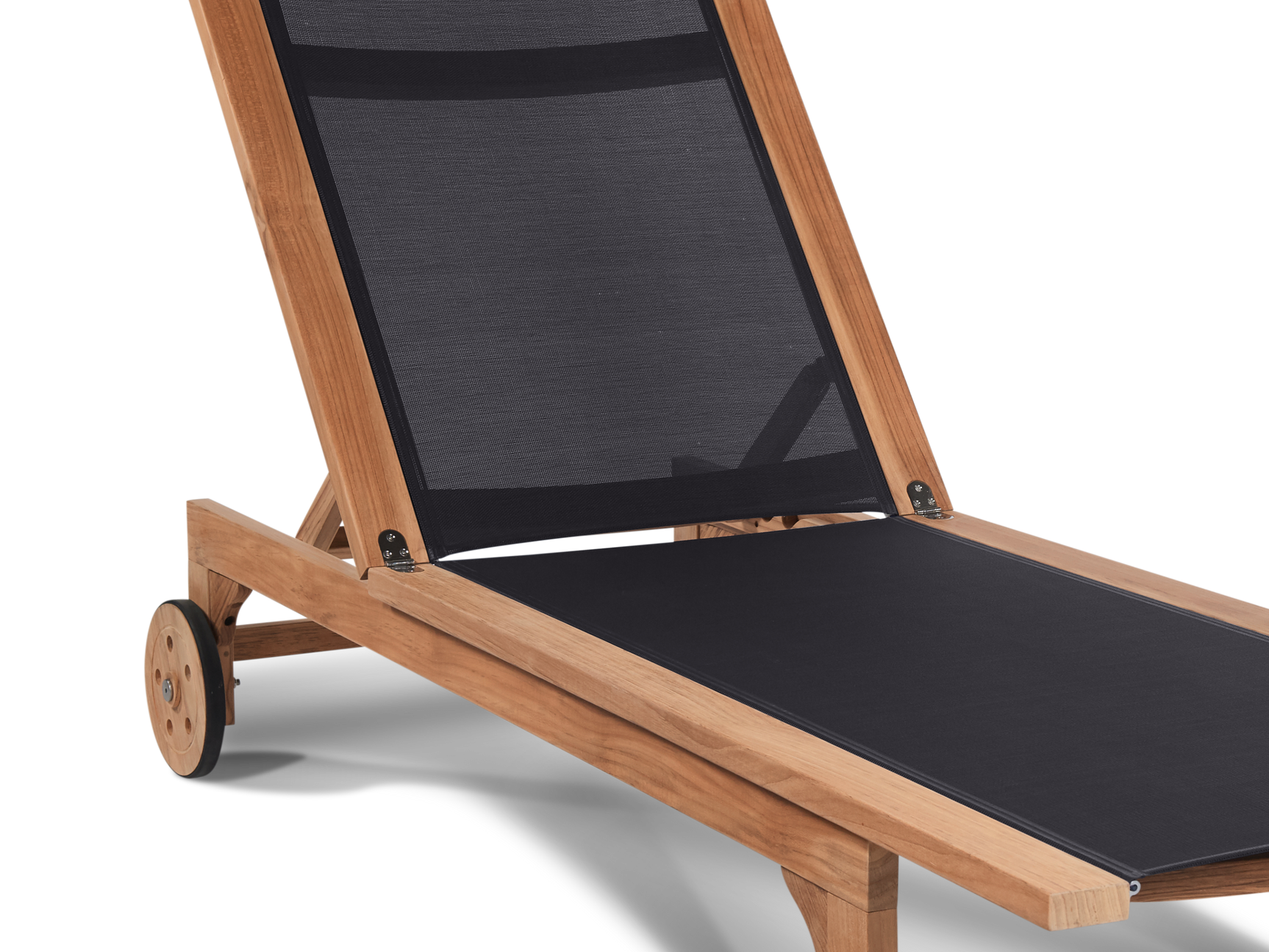 Montauk Teak Black Outdoor Reclining Sunlounger with Rear Wheels - Ornate Home