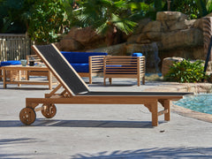 Montauk Teak Black Outdoor Reclining Sunlounger with Rear Wheels - Ornate Home